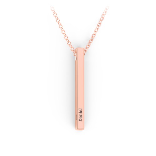 Vertical 3D Bar Necklace with Engraving – 9kt Rose Gold