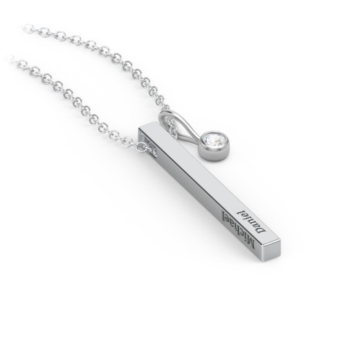 Vertical 3D Bar Necklace with Engraving – Sterling Silver with Lab Diamond