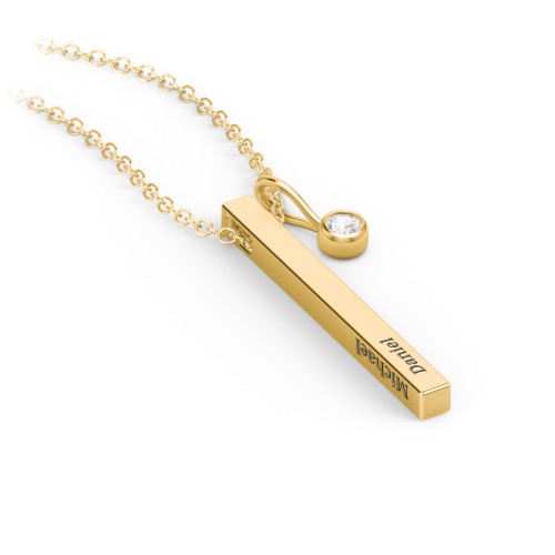 Vertical 3D Bar Necklace with Engraving – Vermeil with Lab Diamond