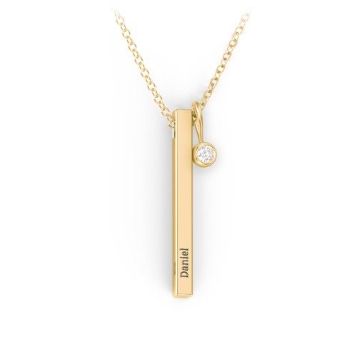 Vertical 3D Bar Necklace with Engraving – Vermeil with Lab Diamond