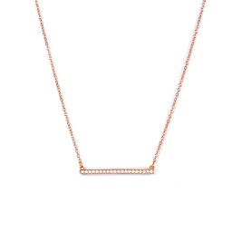 Horizontal Bar Necklace with Gemstones in 9K Solid Rose Gold with White Premium Zirconia