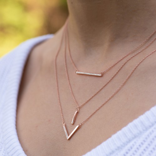 Horizontal Bar Necklace with Gemstones – Sterling Silver with Diamond
