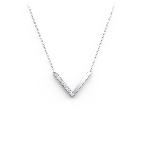 "V" Necklace with Gemstones – Sterling Silver with White Premium Zirconia