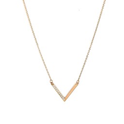 "V" Necklace with Gemstones in 9K Solid Yellow Gold with White Premium Zirconia