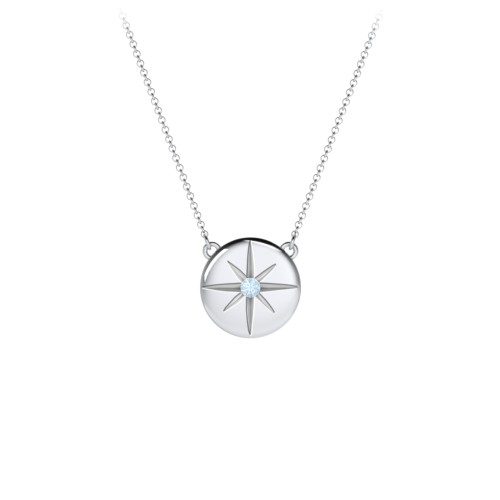 Disc Pendant with Star Set Gemstone – Sterling Silver with Blue Topaz