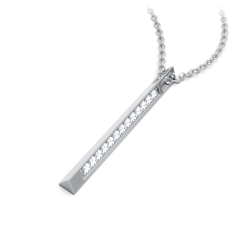 Triangle Bar Pendant with Accents – Sterling Silver with Diamond
