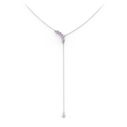 Bezel Gemstone Lariat with Ball Charm in 925 Sterling Silver with Amethyst