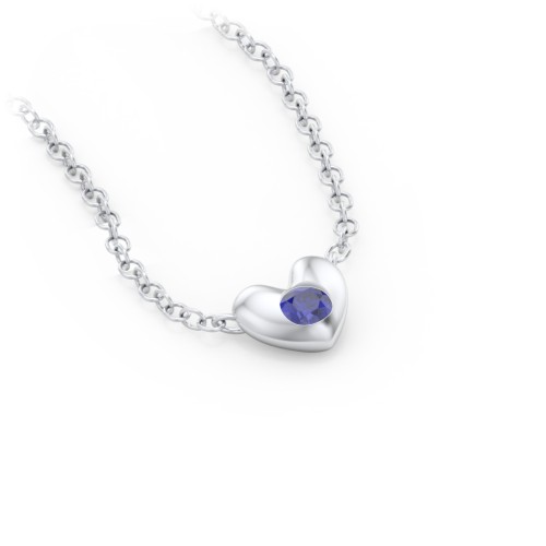 Puffed Heart Pendant with Gemstone