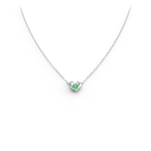 Puffed Heart Pendant with Gemstone – Sterling Silver with Emerald
