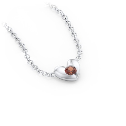 Puffed Heart Pendant with Gemstone – Sterling Silver with Garnet