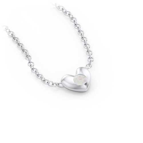 Puffed Heart Pendant with Gemstone – Sterling Silver with Opal