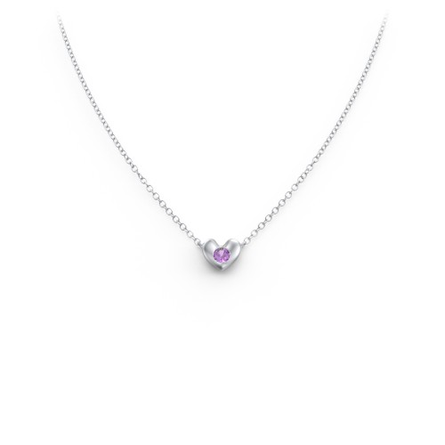 Puffed Heart Pendant with Gemstone – Sterling Silver with Amethyst