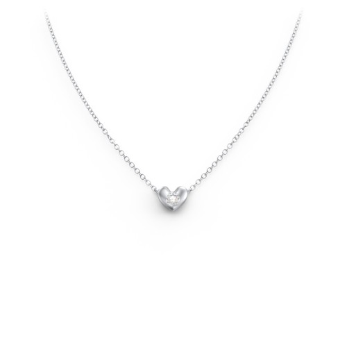 Puffed Heart Pendant with Gemstone – Sterling Silver with Diamond