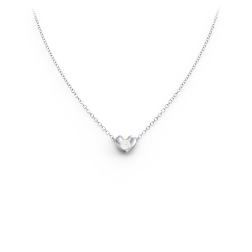 Puffed Heart Pendant with Gemstone – Sterling Silver with Opal