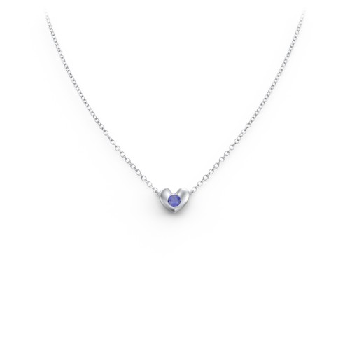 Puffed Heart Pendant with Gemstone – Sterling Silver with Blue Sapphire