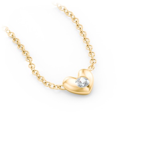 Puffed Heart Pendant with Gemstone – 9kt Yellow Gold with Cubic Zirconia