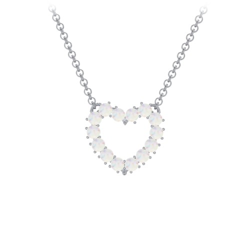 Dual Birthstone Heart Pendant – Sterling Silver with Opal