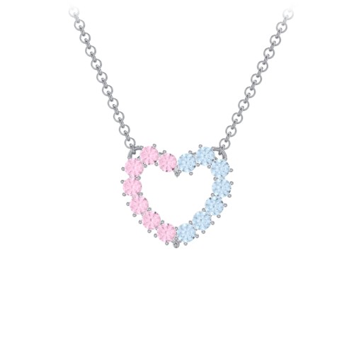 Dual Birthstone Heart Pendant – Sterling Silver with Pink Tourmaline and Blue Topaz