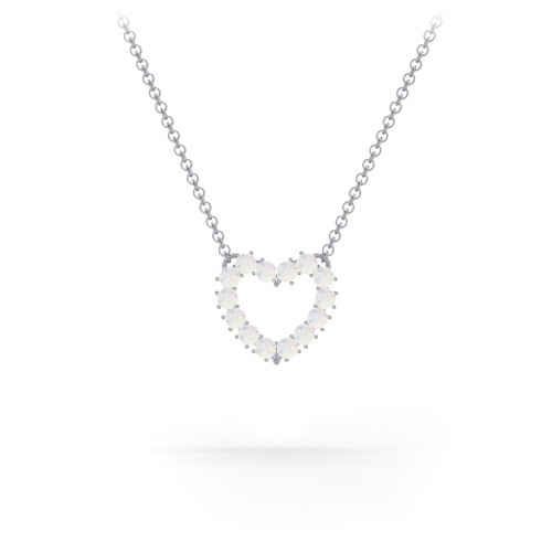 Dual Birthstone Heart Pendant – Sterling Silver with Opal