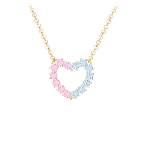 Dual Birthstone Heart Pendant – 9kt Yellow Gold with Pink Tourmaline and Blue Topaz