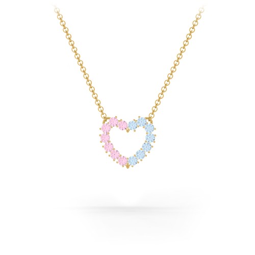 Dual Birthstone Heart Pendant – 9kt Yellow Gold with Pink Tourmaline and Blue Topaz