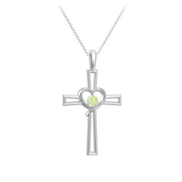 Cross and Heart Pendant with Birthstone