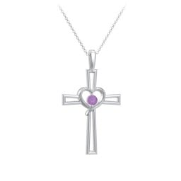 Cross and Heart Pendant with Birthstone