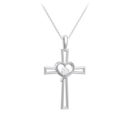 Cross and Heart Pendant with Birthstone