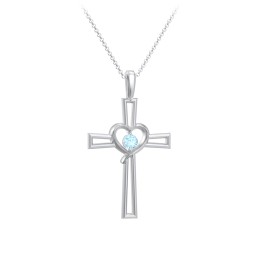 Cross and Heart Pendant with Birthstone