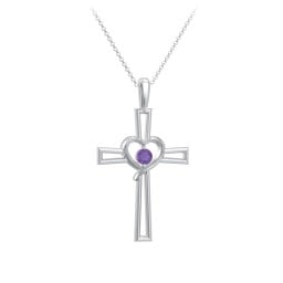 Cross and Heart Pendant with Birthstone