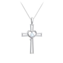 Cross and Heart Pendant with Birthstone