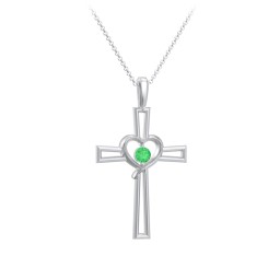 Cross and Heart Pendant with Birthstone