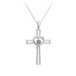 Cross and Heart Pendant with Birthstone