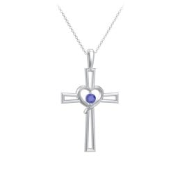 Cross and Heart Pendant with Birthstone