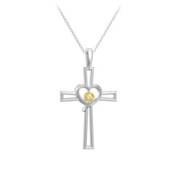 Cross and Heart Pendant with Birthstone