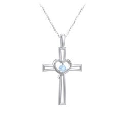 Cross and Heart Pendant with Birthstone – 9kt Yellow Gold with Blue Topaz