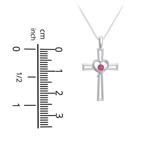 Cross and Heart Pendant with Birthstone – 9kt Yellow Gold with Blue Topaz