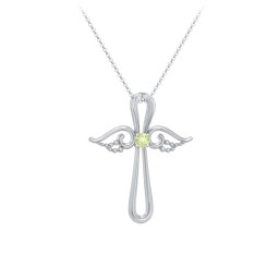 Angel Cross Pendant with Birthstone