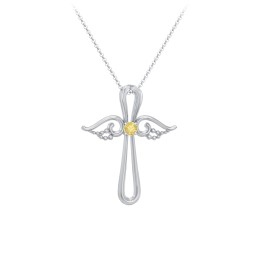 Angel Cross Pendant with Birthstone