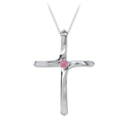 Twisted Cross Pendant with Birthstone