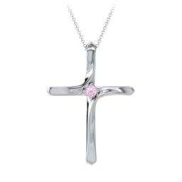 Twisted Cross Pendant with Birthstone
