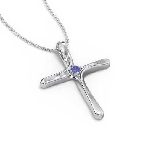 Twisted Cross Pendant with Birthstone