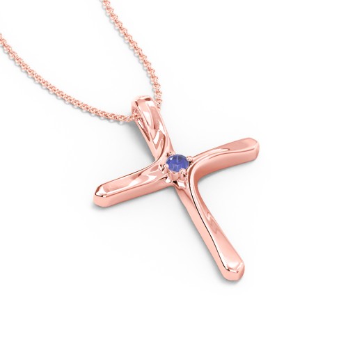 Twisted Cross Pendant with Birthstone – 9kt Rose Gold with Blue Sapphire