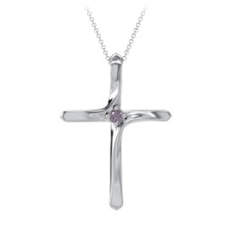 Twisted Cross Pendant with Birthstone in 925 Sterling Silver with Alexandrite