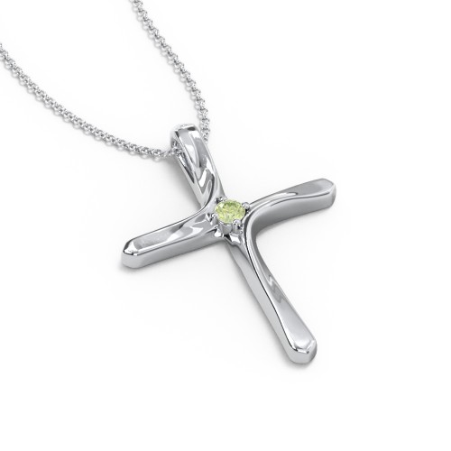 Twisted Cross Pendant with Birthstone – Sterling Silver with Peridot