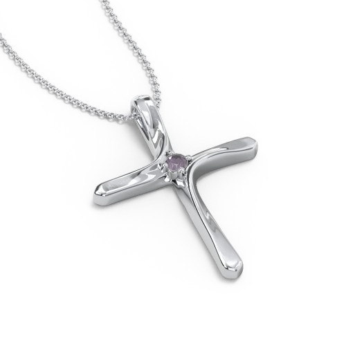 Twisted Cross Pendant with Birthstone – Sterling Silver with Alexandrite