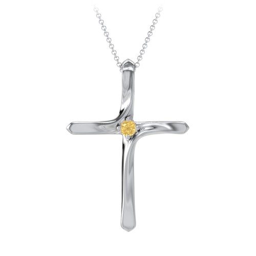 Twisted Cross Pendant with Birthstone – Sterling Silver with Citrine