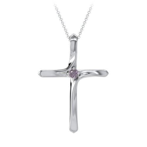 Twisted Cross Pendant with Birthstone – Sterling Silver with Alexandrite