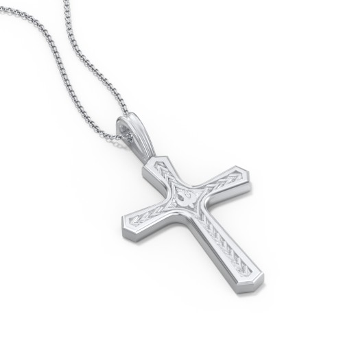 Engravable Cross Pendant with Dove Symbol – Sterling Silver