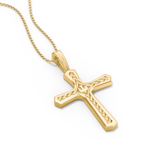 Engravable Cross Pendant with Dove Symbol – 9kt Yellow Gold